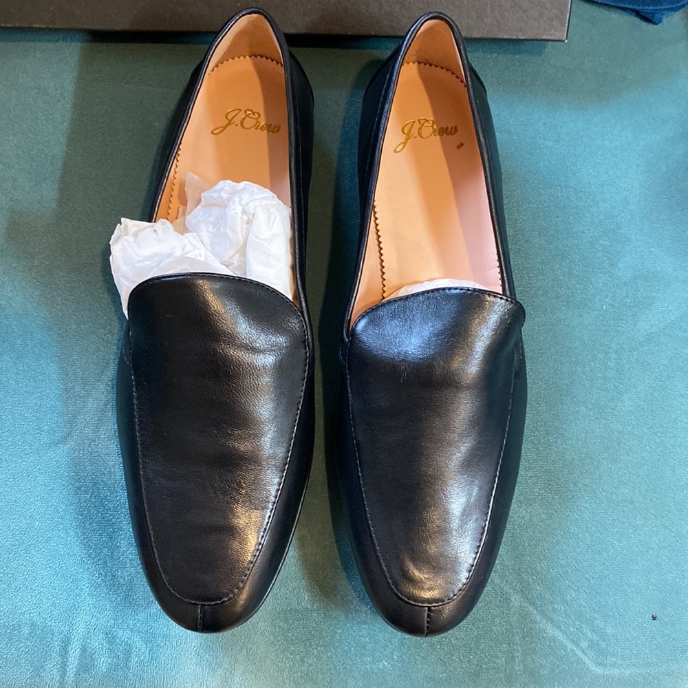 NIB J Crew black leather “smoking slipper” flats 9